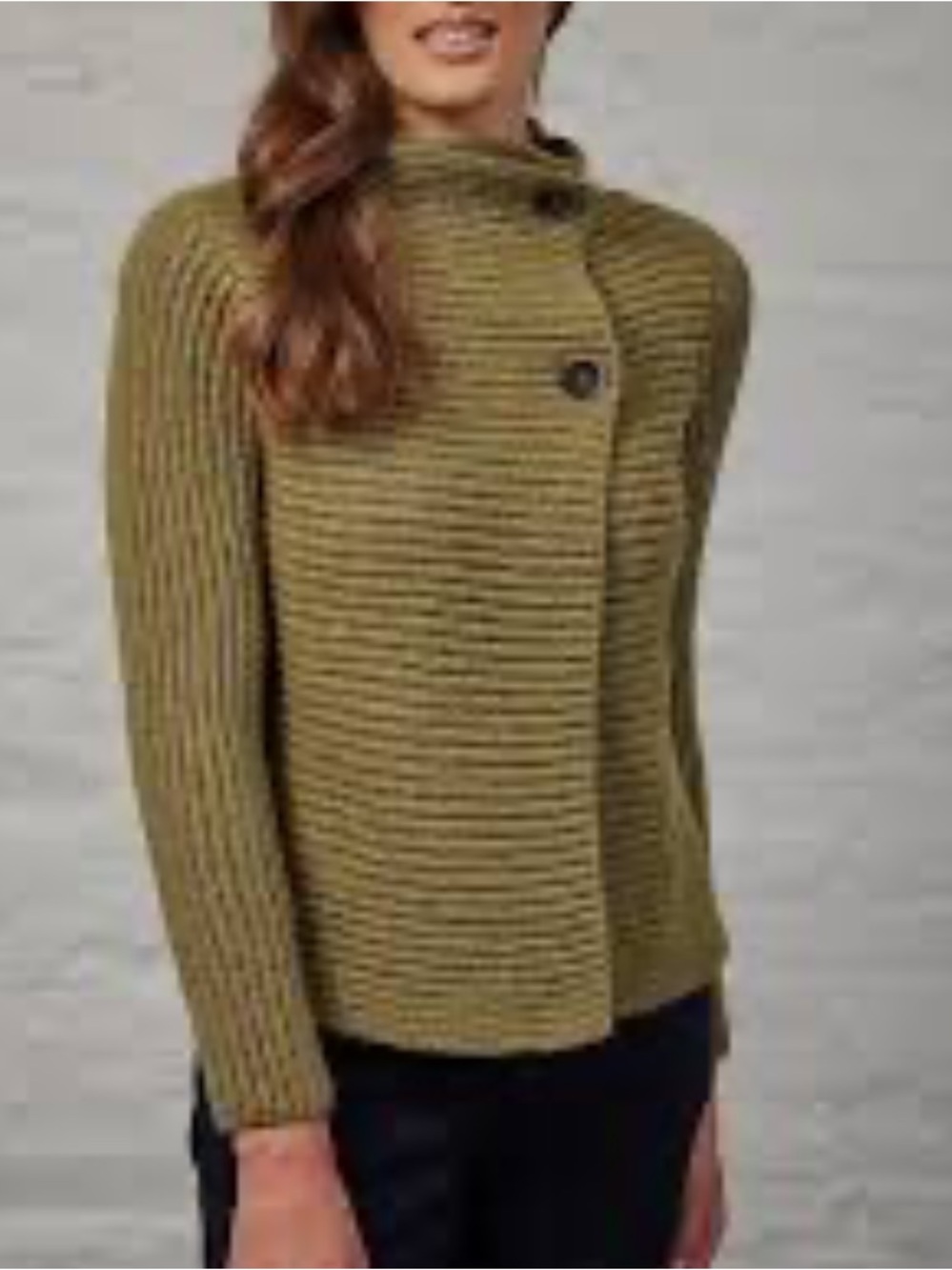 Fisherman Out of Ireland Wool Cashmere Ribbed Funnel Neck Cardigan